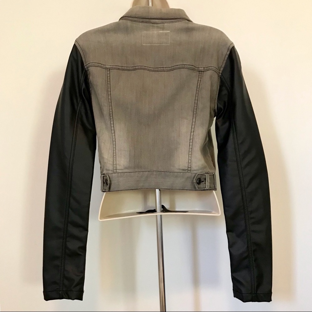 BCBGGeneration Cropped Denim Jacket Faux Leather - Picture 4 of 6